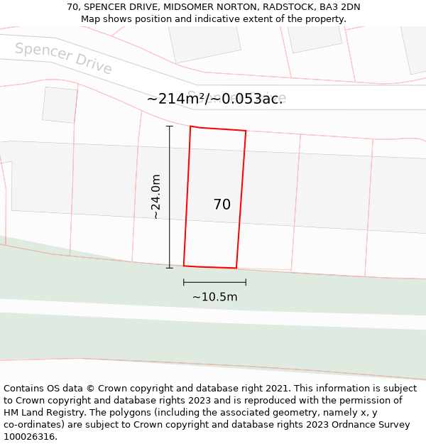 70, SPENCER DRIVE, MIDSOMER NORTON, RADSTOCK, BA3 2DN: Plot and title map