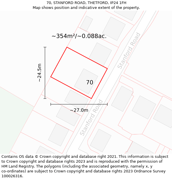 70, STANFORD ROAD, THETFORD, IP24 1FH: Plot and title map