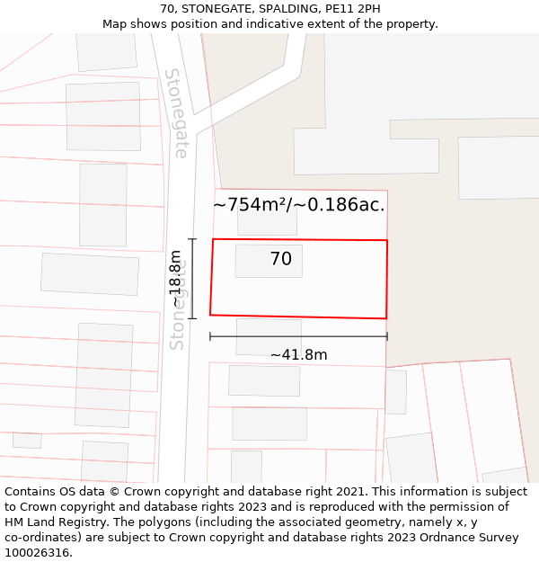 70, STONEGATE, SPALDING, PE11 2PH: Plot and title map