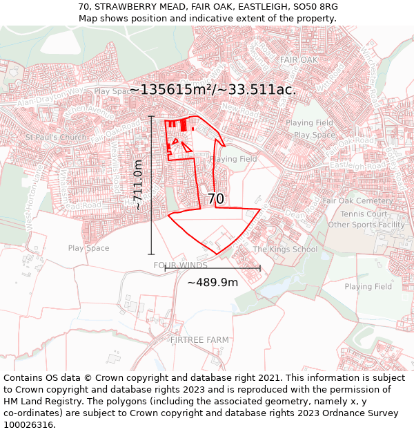 70, STRAWBERRY MEAD, FAIR OAK, EASTLEIGH, SO50 8RG: Plot and title map