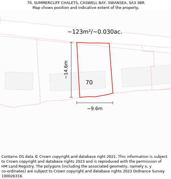 70, SUMMERCLIFF CHALETS, CASWELL BAY, SWANSEA, SA3 3BR: Plot and title map
