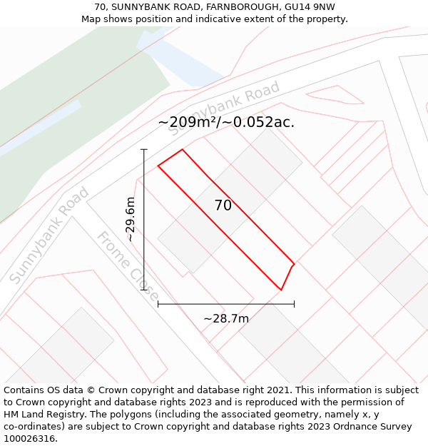 70, SUNNYBANK ROAD, FARNBOROUGH, GU14 9NW: Plot and title map