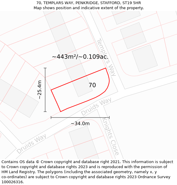 70, TEMPLARS WAY, PENKRIDGE, STAFFORD, ST19 5HR: Plot and title map