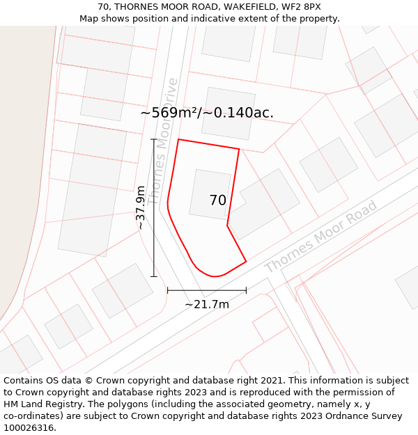 70, THORNES MOOR ROAD, WAKEFIELD, WF2 8PX: Plot and title map