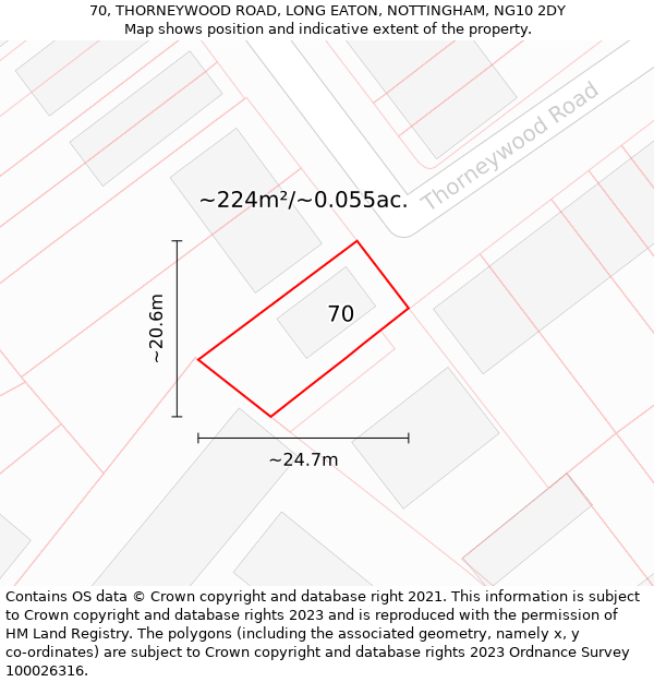 70, THORNEYWOOD ROAD, LONG EATON, NOTTINGHAM, NG10 2DY: Plot and title map