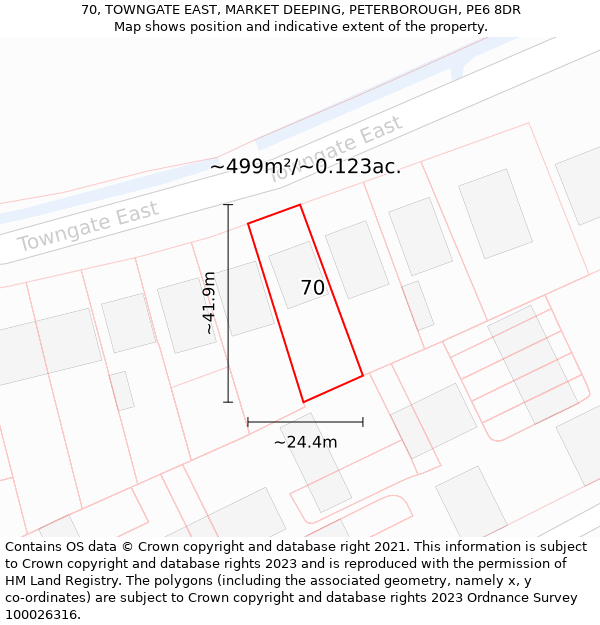 70, TOWNGATE EAST, MARKET DEEPING, PETERBOROUGH, PE6 8DR: Plot and title map