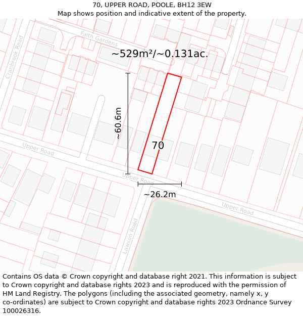 70, UPPER ROAD, POOLE, BH12 3EW: Plot and title map