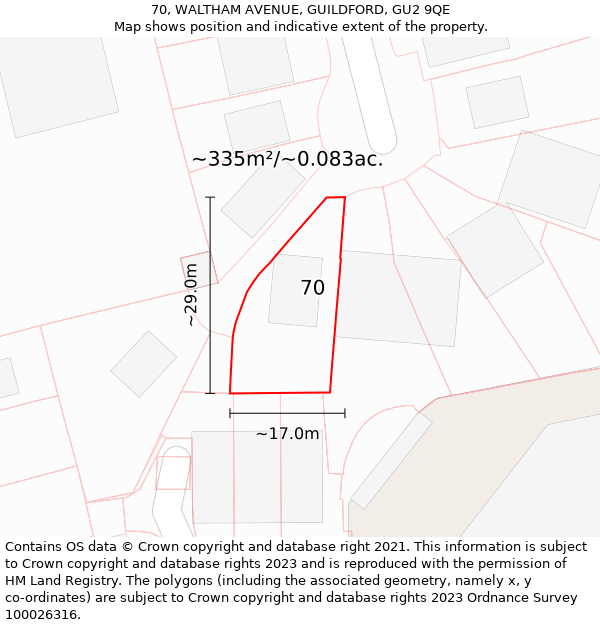 70, WALTHAM AVENUE, GUILDFORD, GU2 9QE: Plot and title map