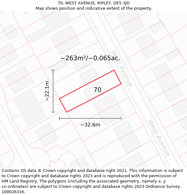 70, WEST AVENUE, RIPLEY, DE5 3JD: Plot and title map