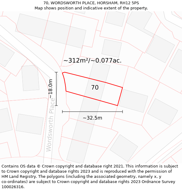 70, WORDSWORTH PLACE, HORSHAM, RH12 5PS: Plot and title map