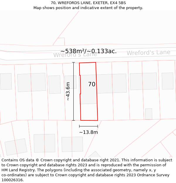 70, WREFORDS LANE, EXETER, EX4 5BS: Plot and title map