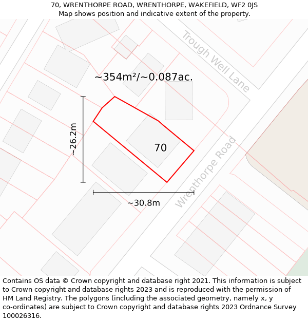 70, WRENTHORPE ROAD, WRENTHORPE, WAKEFIELD, WF2 0JS: Plot and title map