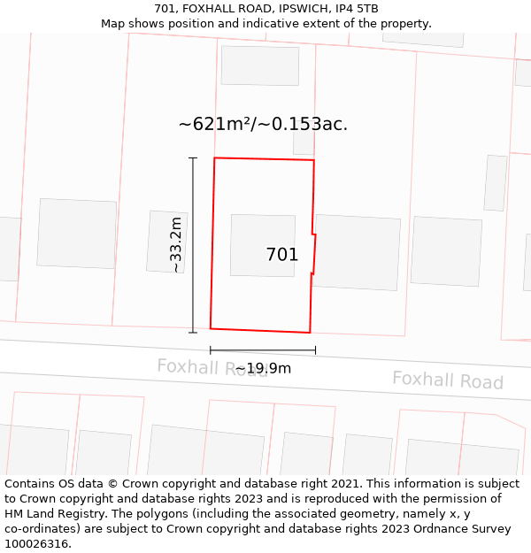 701, FOXHALL ROAD, IPSWICH, IP4 5TB: Plot and title map