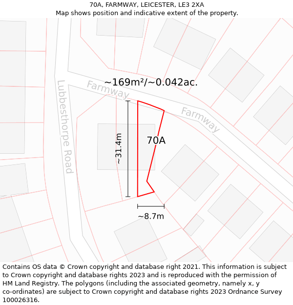 70A, FARMWAY, LEICESTER, LE3 2XA: Plot and title map