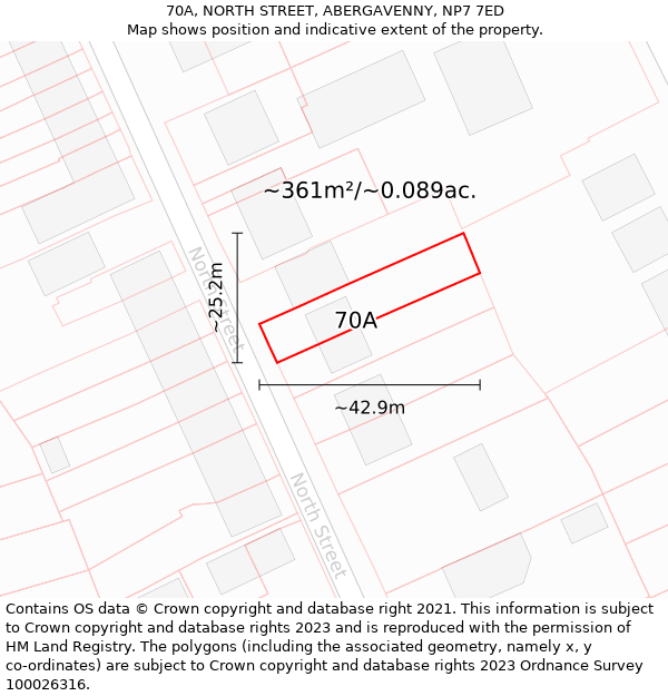 70A, NORTH STREET, ABERGAVENNY, NP7 7ED: Plot and title map