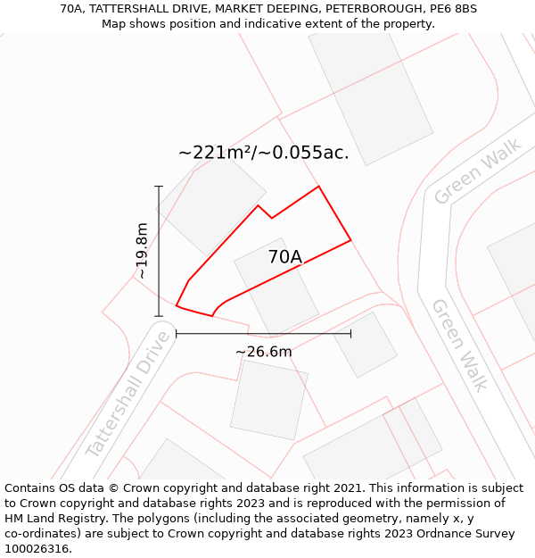 70A, TATTERSHALL DRIVE, MARKET DEEPING, PETERBOROUGH, PE6 8BS: Plot and title map