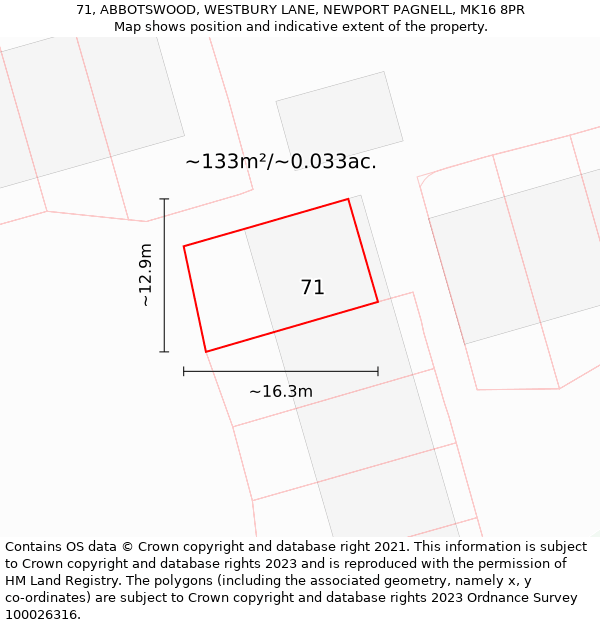 71, ABBOTSWOOD, WESTBURY LANE, NEWPORT PAGNELL, MK16 8PR: Plot and title map