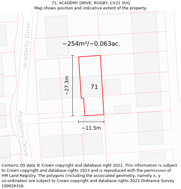 71, ACADEMY DRIVE, RUGBY, CV21 3UG: Plot and title map