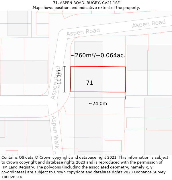 71, ASPEN ROAD, RUGBY, CV21 1SF: Plot and title map