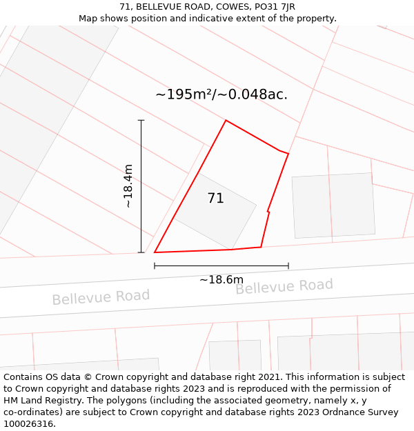 71, BELLEVUE ROAD, COWES, PO31 7JR: Plot and title map