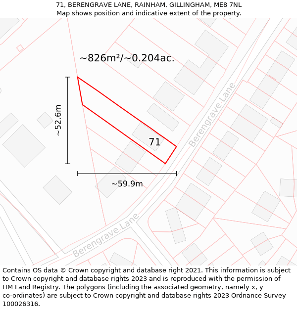 71, BERENGRAVE LANE, RAINHAM, GILLINGHAM, ME8 7NL: Plot and title map