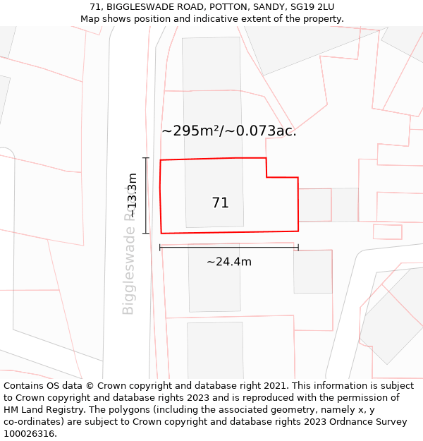 71, BIGGLESWADE ROAD, POTTON, SANDY, SG19 2LU: Plot and title map