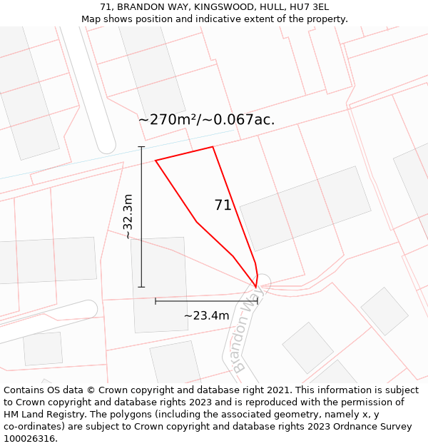 71, BRANDON WAY, KINGSWOOD, HULL, HU7 3EL: Plot and title map