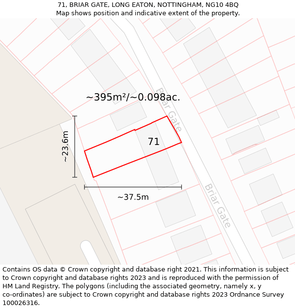 71, BRIAR GATE, LONG EATON, NOTTINGHAM, NG10 4BQ: Plot and title map