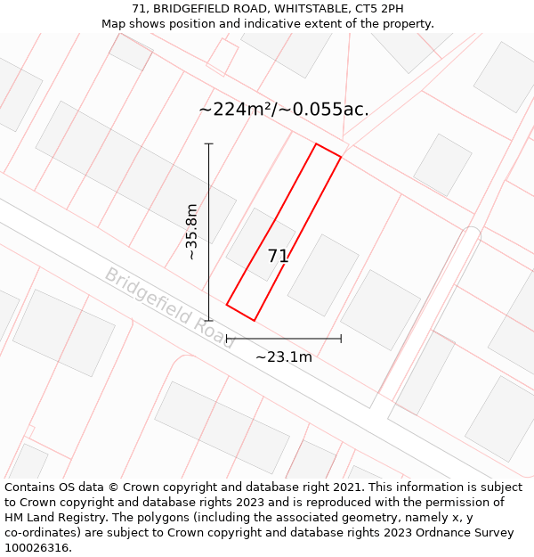 71, BRIDGEFIELD ROAD, WHITSTABLE, CT5 2PH: Plot and title map