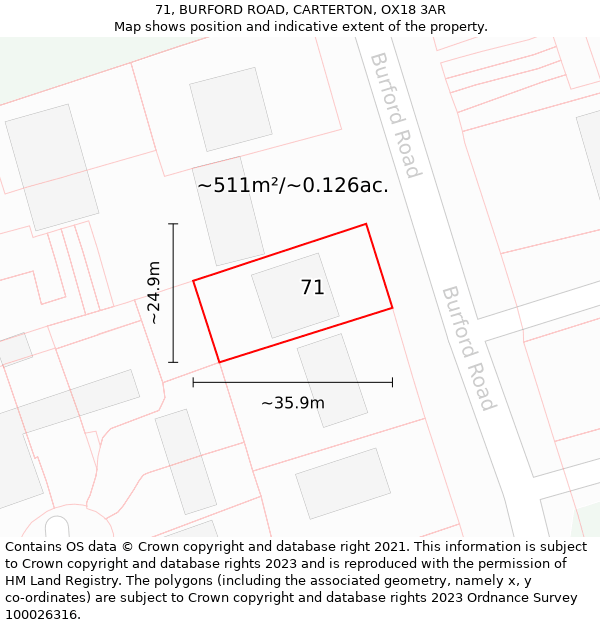 71, BURFORD ROAD, CARTERTON, OX18 3AR: Plot and title map