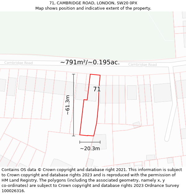 71, CAMBRIDGE ROAD, LONDON, SW20 0PX: Plot and title map