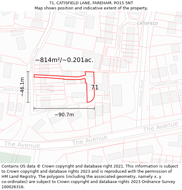 71, CATISFIELD LANE, FAREHAM, PO15 5NT: Plot and title map