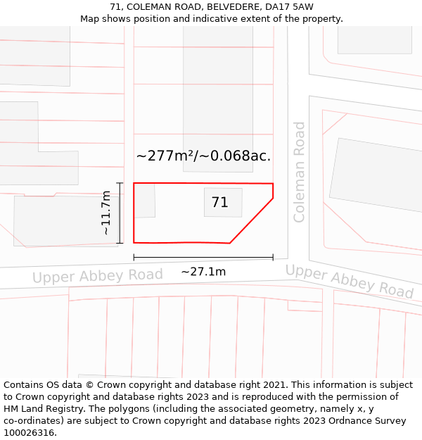 71, COLEMAN ROAD, BELVEDERE, DA17 5AW: Plot and title map