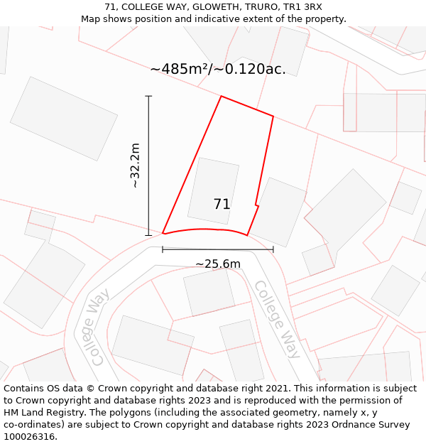 71, COLLEGE WAY, GLOWETH, TRURO, TR1 3RX: Plot and title map