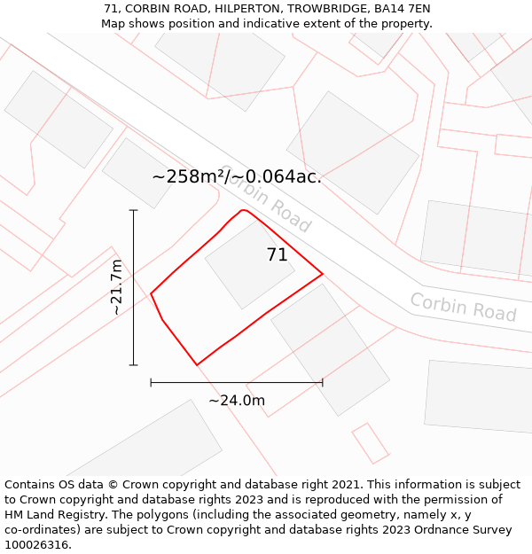 71, CORBIN ROAD, HILPERTON, TROWBRIDGE, BA14 7EN: Plot and title map