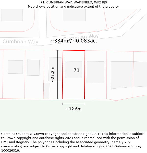 71, CUMBRIAN WAY, WAKEFIELD, WF2 8JS: Plot and title map