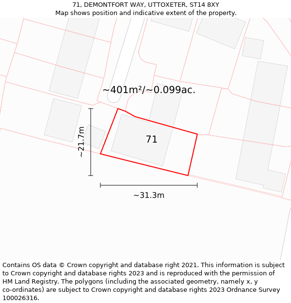 71, DEMONTFORT WAY, UTTOXETER, ST14 8XY: Plot and title map