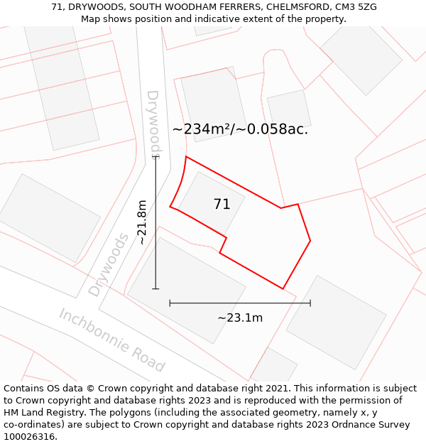 71, DRYWOODS, SOUTH WOODHAM FERRERS, CHELMSFORD, CM3 5ZG: Plot and title map