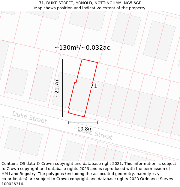 71, DUKE STREET, ARNOLD, NOTTINGHAM, NG5 6GP: Plot and title map