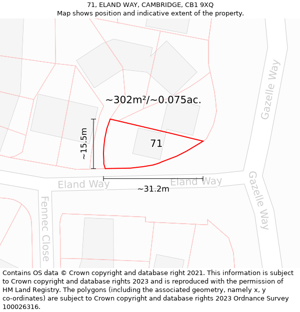 71, ELAND WAY, CAMBRIDGE, CB1 9XQ: Plot and title map