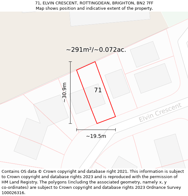 71, ELVIN CRESCENT, ROTTINGDEAN, BRIGHTON, BN2 7FF: Plot and title map