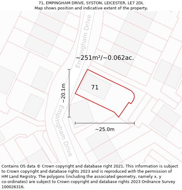 71, EMPINGHAM DRIVE, SYSTON, LEICESTER, LE7 2DL: Plot and title map