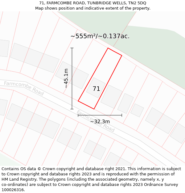 71, FARMCOMBE ROAD, TUNBRIDGE WELLS, TN2 5DQ: Plot and title map