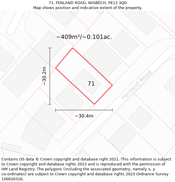 71, FENLAND ROAD, WISBECH, PE13 3QD: Plot and title map