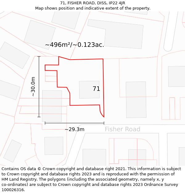 71, FISHER ROAD, DISS, IP22 4JR: Plot and title map