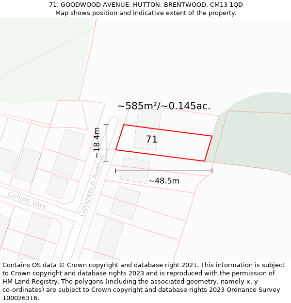 71, GOODWOOD AVENUE, HUTTON, BRENTWOOD, CM13 1QD: Plot and title map