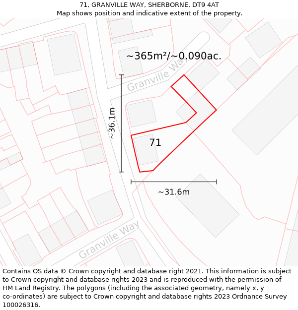 71, GRANVILLE WAY, SHERBORNE, DT9 4AT: Plot and title map