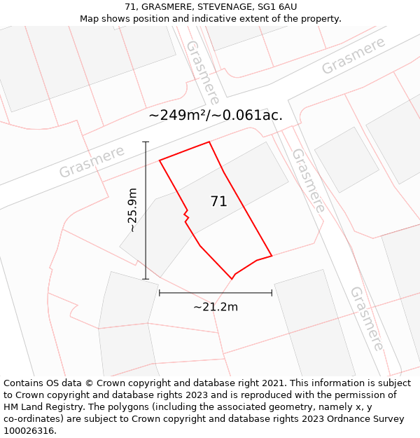 71, GRASMERE, STEVENAGE, SG1 6AU: Plot and title map