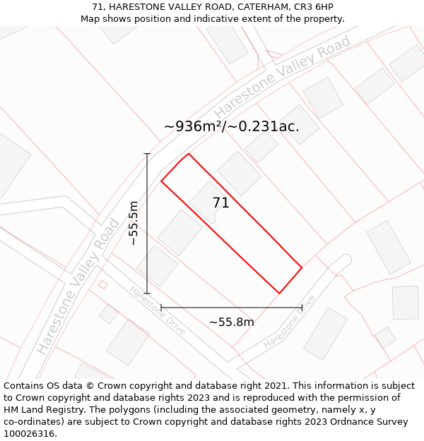 71, HARESTONE VALLEY ROAD, CATERHAM, CR3 6HP: Plot and title map