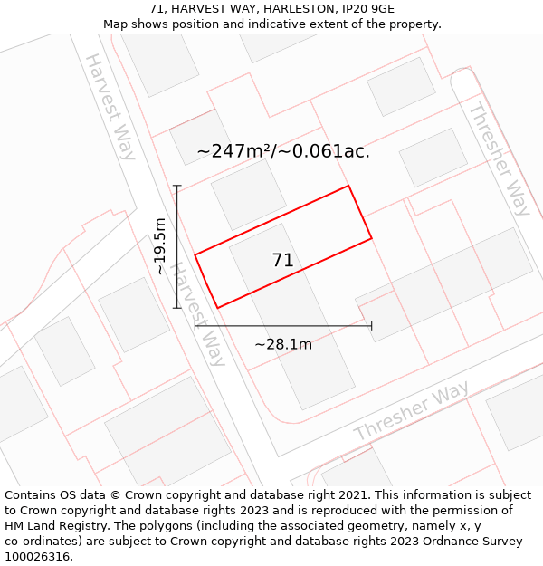 71, HARVEST WAY, HARLESTON, IP20 9GE: Plot and title map